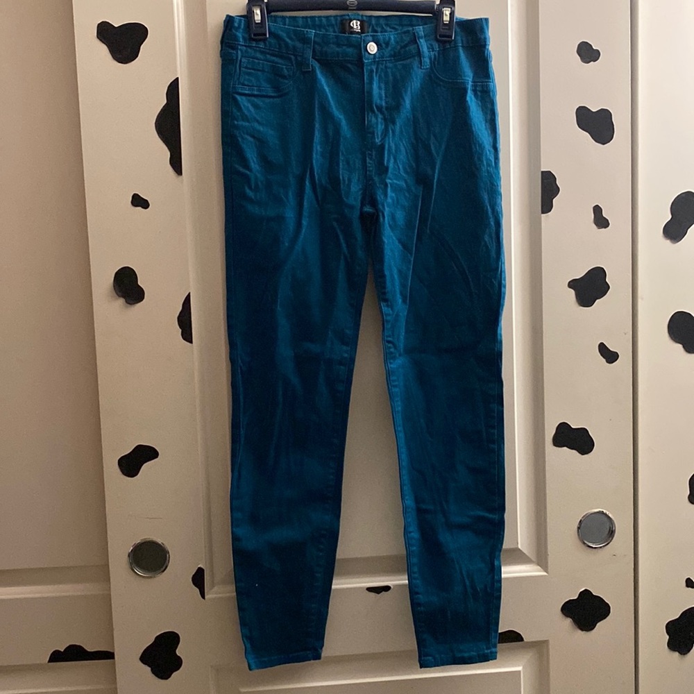 Blue mid rise pants